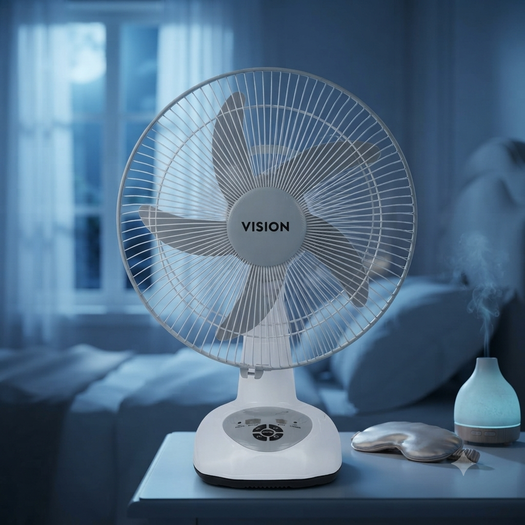 VISION Rechargeable Table Fan 14'' White With USB Charger