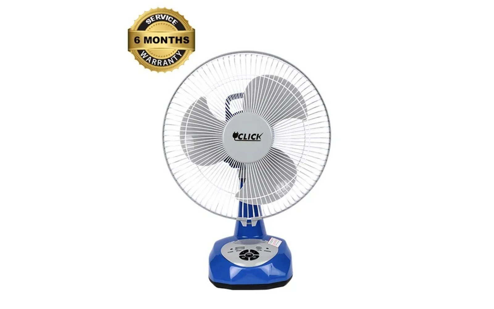 Click Rechargeable Table Fan 12'' Blue With USB Charger