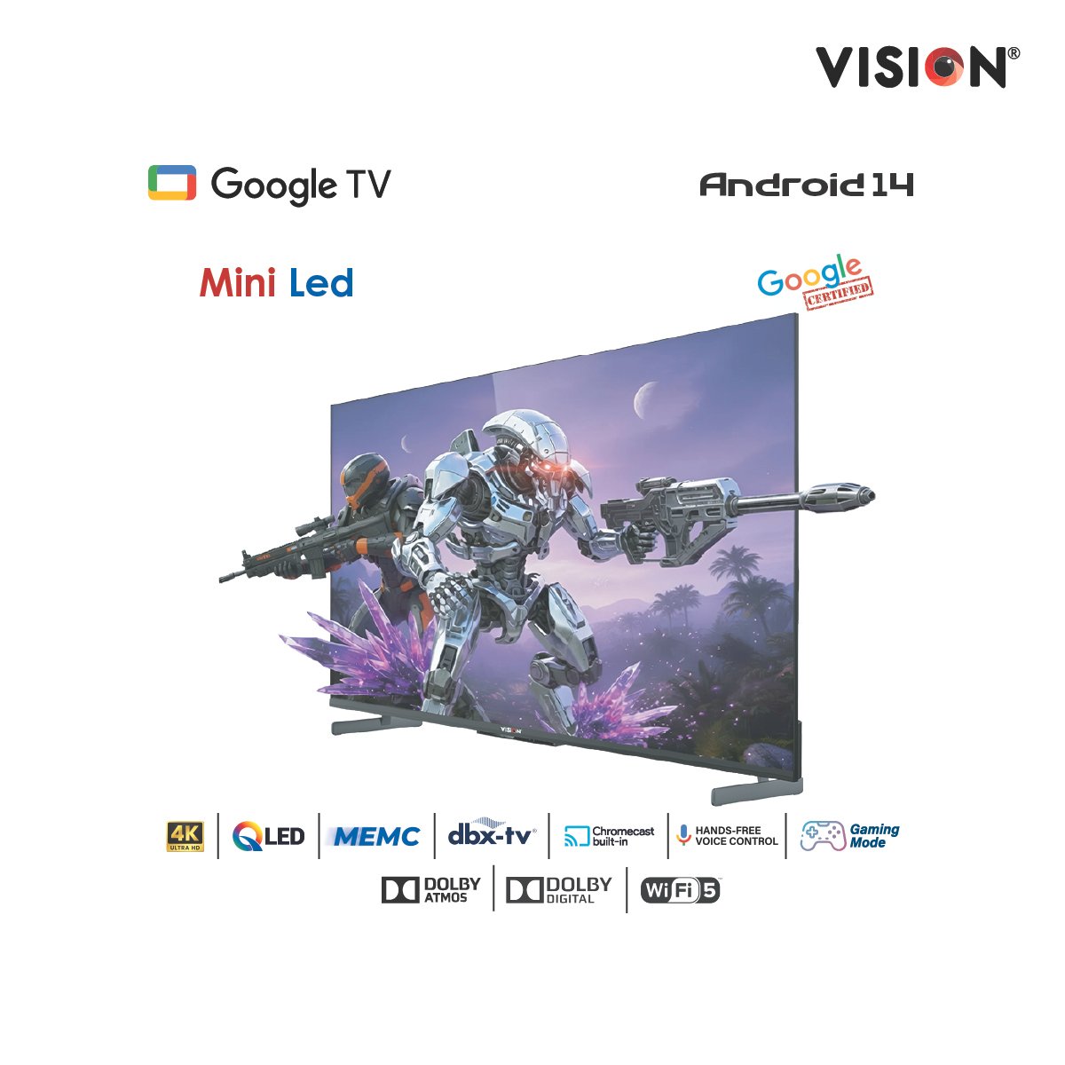 Vision 75” Mini QLED Google TV 4K MX6 Galaxy Ultra