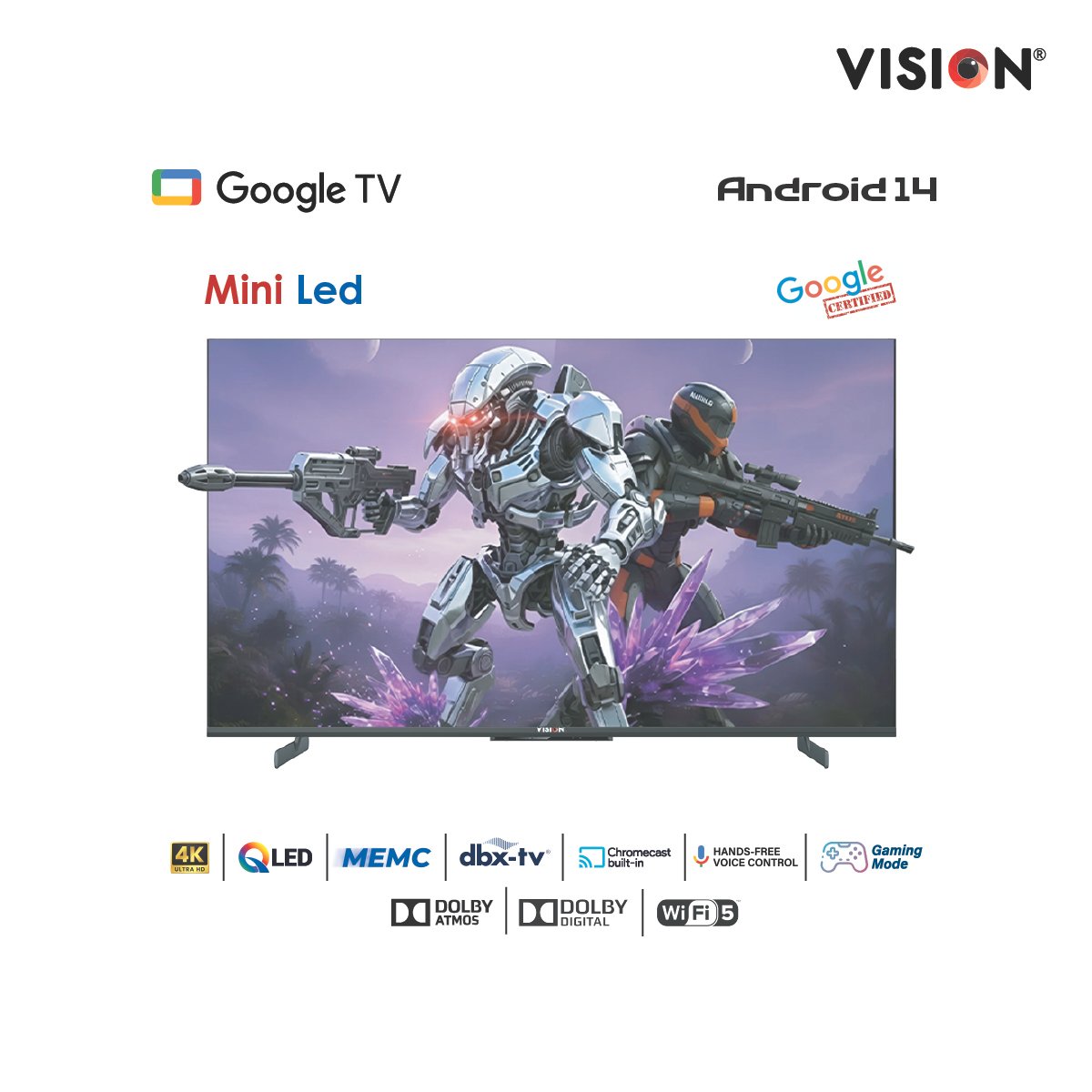 Vision 65” Mini QLED Google TV 4K MX6 Galaxy Ultra
